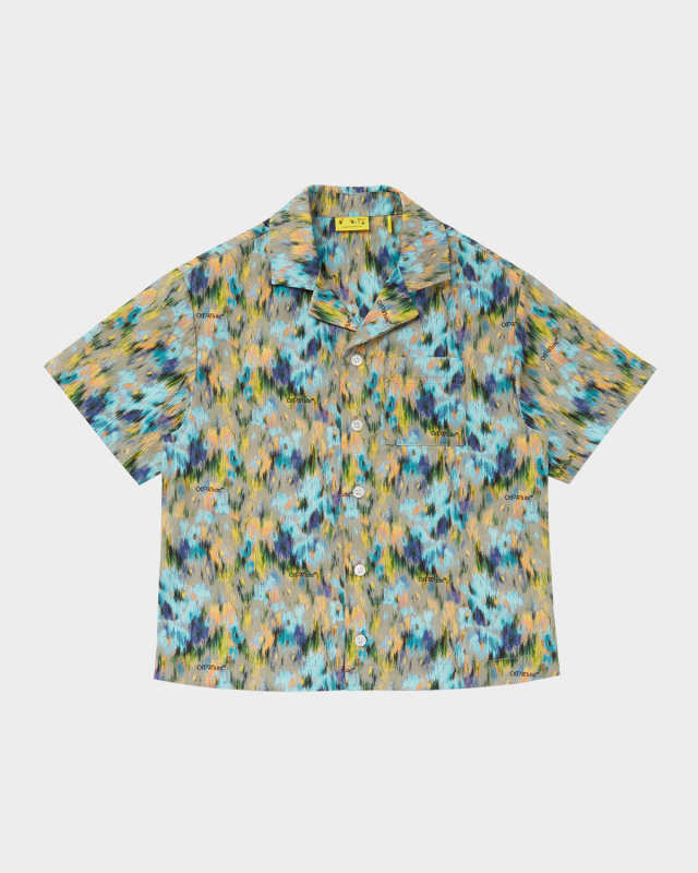 Boy's Watercolor-Print Short-Sleeve Shirt, Size 4-